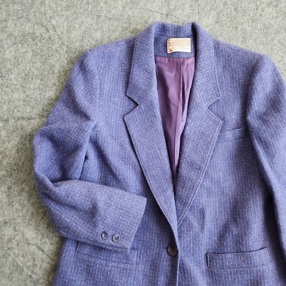 Pendleton Vintage 80s Tweed Wool Blazer Women's S/M READ Purple USA Coat Jacket